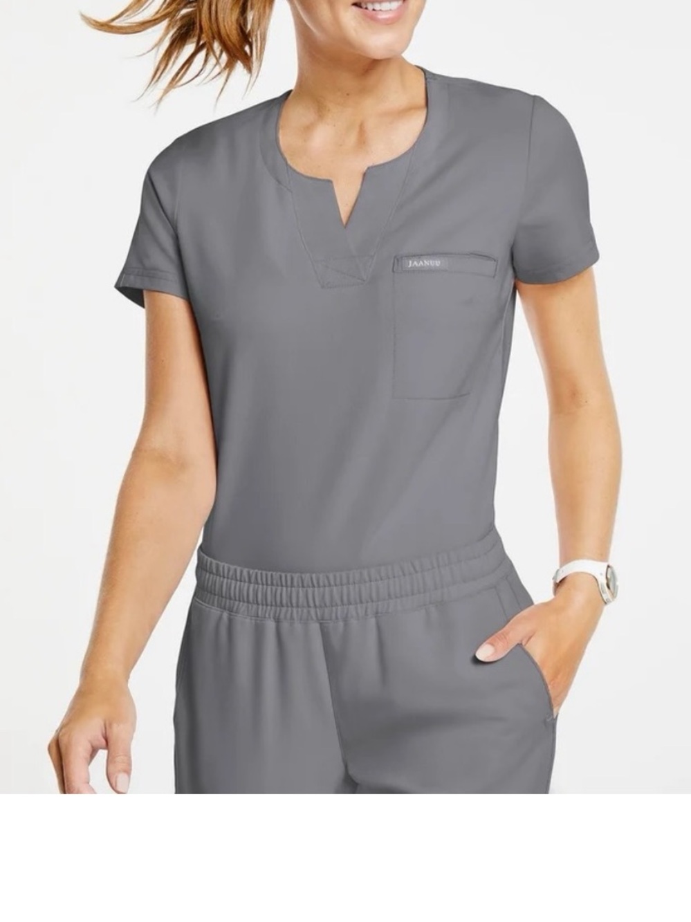 Jaanuu Gray One Pocket Tuck In Top